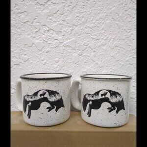 Ceramic Buffalo Coffee Mug Set of 2 | White Speckled Black Rim 4x4 Farmhouse NEW